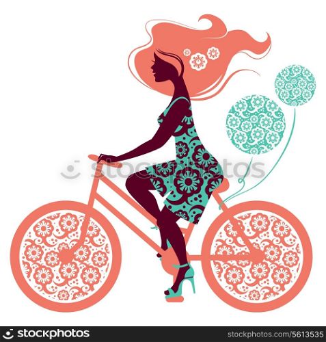 Silhouette of beautiful girl on bicycle