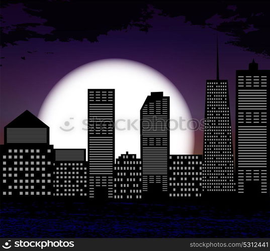 Silhouette of Big City on Background of White Moon. Vector Illustration. EPS10. Silhouette of Big City on Background White Moon. Vector Illus