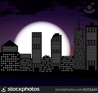 Silhouette of Big City on Background of White Moon. Vector Illustration. EPS10. Silhouette of Big City on Background White Moon. Vector Illus
