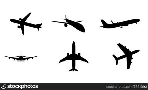Silhouette of black and white aircraft in the sky, isolated. Vector Illustration. EPS10. Silhouette of black and white aircraft in the sky, isolated. Vector Illustration
