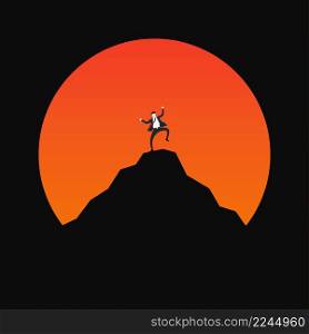 Silhouette of businessman jump for joy on the top mountain. business, success, leadership, achievement and goal concept. vector illustration