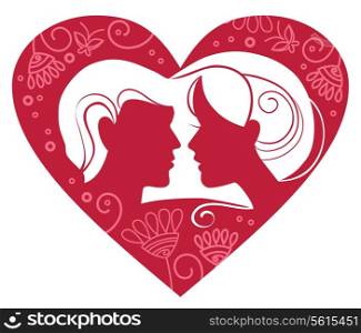 Silhouette of couple in floral heart