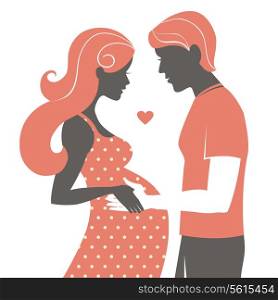 Silhouette of couple. Pregnant woman and her husband