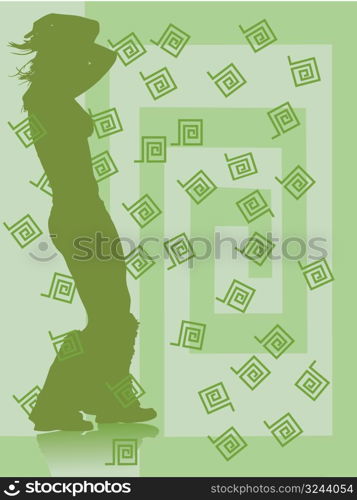 silhouette of dancing girl against meander background