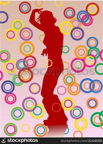 silhouette of dancing girl against the circle background