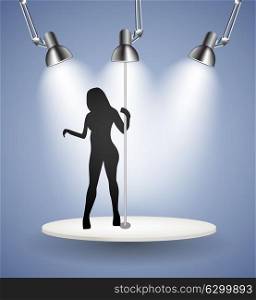 Silhouette of Dancing Striptease Girl on Pole. Vector Illustration. EPS10. Silhouette of Dancing Striptease Girl on Pole. Vector Illustrati