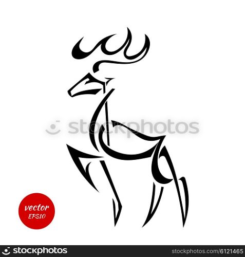 Silhouette of deer with large antlers isolated on white background. Male. Vector illustration.
