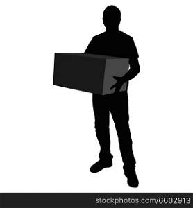 Silhouette of deliveryman carrying a box on white background.. Silhouette of deliveryman carrying a box on white background