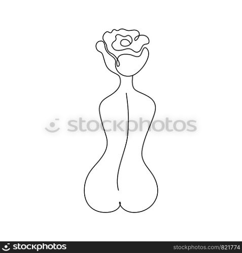 Silhouette of female figure with rose head on a white background