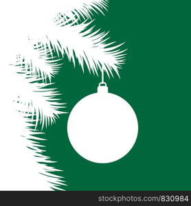 Silhouette of fir christmas tree and decorative ball on green background like greeting card, stock vector illustration