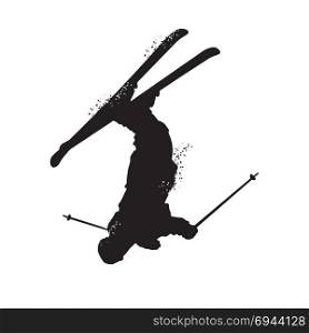 Silhouette of Freestyle skiing. Isolated on white background. Vector illustrations