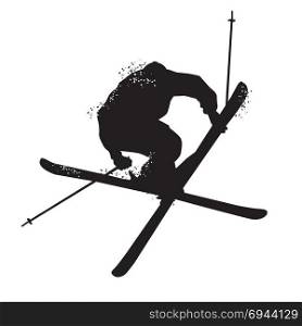 Silhouette of Freestyle skiing. Isolated on white background. Vector illustrations