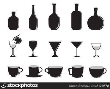 silhouette of glass bottles and cups