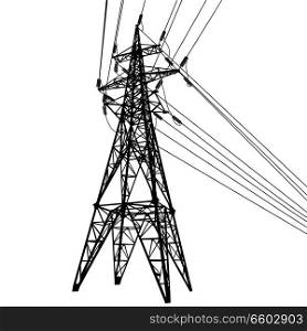 Silhouette of high voltage power lines on white background illustration.. Silhouette of high voltage power lines on white background illustration