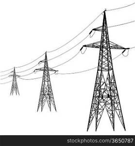 Silhouette of high voltage power lines. Vector illustration.