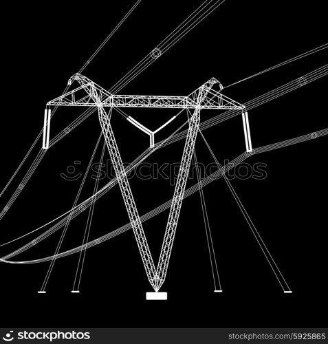 Silhouette of high voltage power lines. Vector illustration.