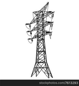 Silhouette of high voltage power lines. Vector illustration.