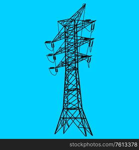 Silhouette of high voltage power lines. Vector illustration.