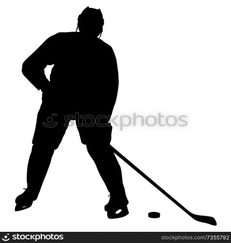 Silhouette of hockey player. Isolated on white.. Silhouette of hockey player. Isolated on white