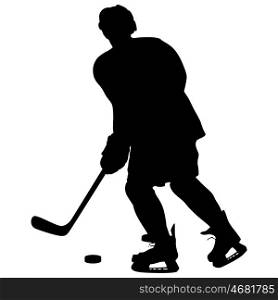 silhouette of hockey player. Isolated on white. Vector illustra. silhouette of hockey player. Isolated on white. Vector illustrations.
