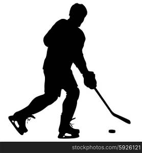 silhouette of hockey player. Isolated on white. Vector illustrations.