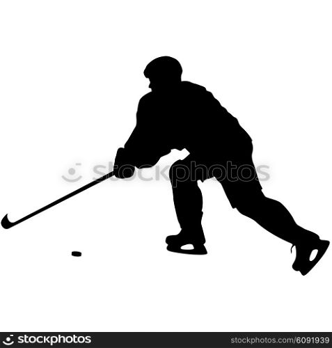 silhouette of hockey player. Isolated on white. Vector illustrations.