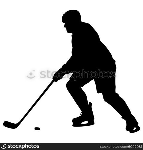 silhouette of hockey player. Isolated on white. Vector illustrations.