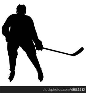 Silhouette of hockey player. Isolated on white. Vector illustrations. Silhouette of hockey player. Isolated on white. Vector illustrations.