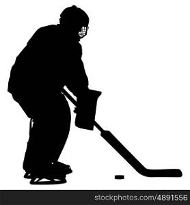 Silhouette of hockey player. Isolated on white. Vector illustrations. Silhouette of hockey player. Isolated on white. Vector illustrations.