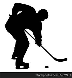 Silhouette of hockey player on white background.. Silhouette of hockey player on white background