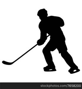 Silhouette of hockey player on white background.. Silhouette of hockey player on white background