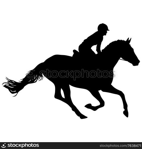 Silhouette of horse and jockey on white background.. Silhouette of horse and jockey on white background