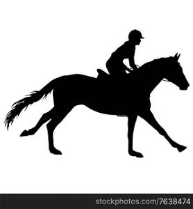Silhouette of horse and jockey on white background.. Silhouette of horse and jockey on white background