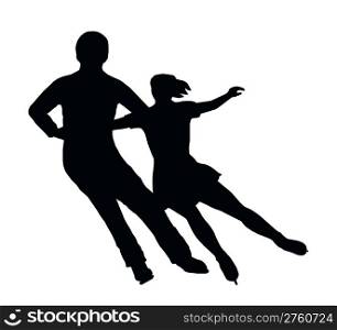 Silhouette of Ice Skater Couple Side by Side Turn