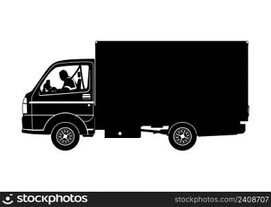 Silhouette of light commercial vehicle. Side view of truck. Vector.