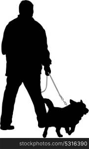 Silhouette of man and dog on a white background. Silhouette of man and dog on a white background.
