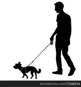 Silhouette of man and dog on a white background.. Silhouette of man and dog on a white background