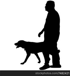 Silhouette of man and dog on a white background.. Silhouette of man and dog on a white background