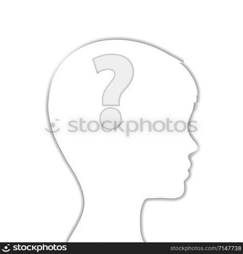 silhouette of man head with question sign like think concept, stock vector illustration