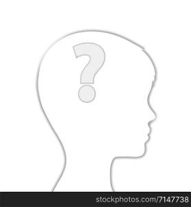 silhouette of man head with question sign like think concept, stock vector illustration