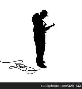 Silhouette of man playing guitar.