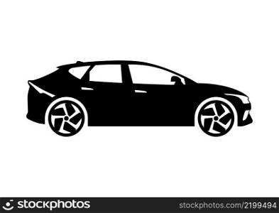 Silhouette of modern electric car. Side view. Vector.