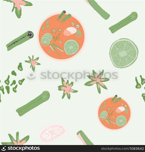 Silhouette of mulled wine spices seamless pattern on white background. Festive textile, web, wrapping paper, background fill.. Silhouette of mulled wine spices seamless pattern on white background