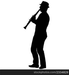 Silhouette of musician playing the clarinet on a white background.. Silhouette of musician playing the clarinet on a white background