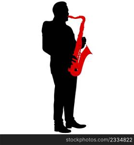Silhouette of musician playing the saxophone on a white background.. Silhouette of musician playing the saxophone on a white background