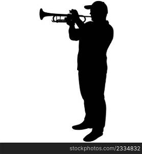 Silhouette of musician playing the trumpet on a white background.. Silhouette of musician playing the trumpet on a white background