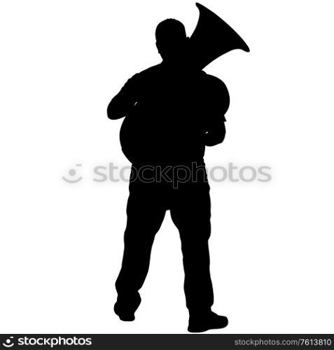 Silhouette of musician playing the tuba on a white background.. Silhouette of musician playing the tuba on a white background