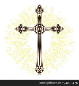 Silhouette of ornate cross with sun lights. Happy Easter concept illustration or greeting card. Religious symbol of faith. Silhouette of ornate cross with sun lights. Happy Easter concept illustration or greeting card. Religious symbol of faith.