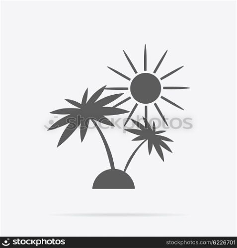 Silhouette of Palm Trees and Sun. Silhouette of palm trees and sun. Icon black and white palm sunshine travel and leisure. Monochrome combination of tropical plant on a desert island. Sign or symbol exotic holiday. Vector illustration