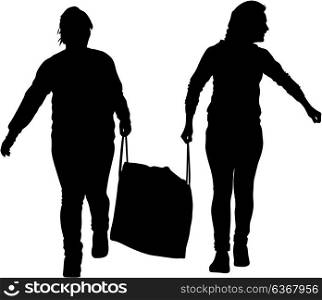 Silhouette of People carrying bag luggage on White Background. Silhouette of People carrying bag luggage on White Background.